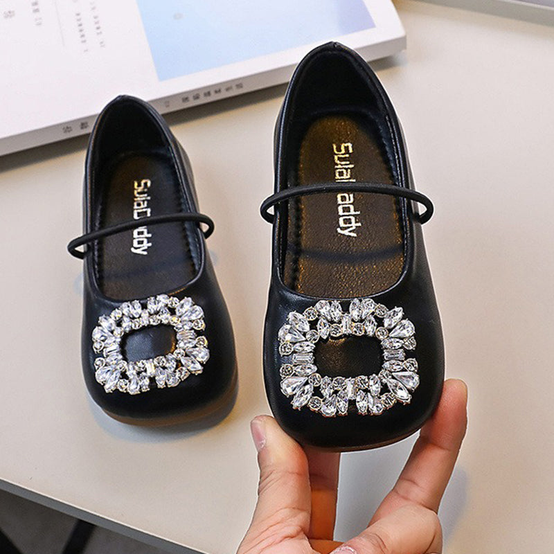 Closed-Toe Rhinestone Flower Girl & Party Shoes – Girls' PU Leather Dress Shoes