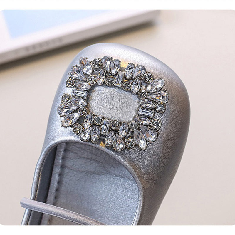 Closed-Toe Rhinestone Flower Girl & Party Shoes – Girls' PU Leather Dress Shoes