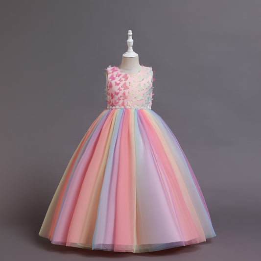 Colorful Butterfly Tulle Flower Girl Dress for Birthday & Party