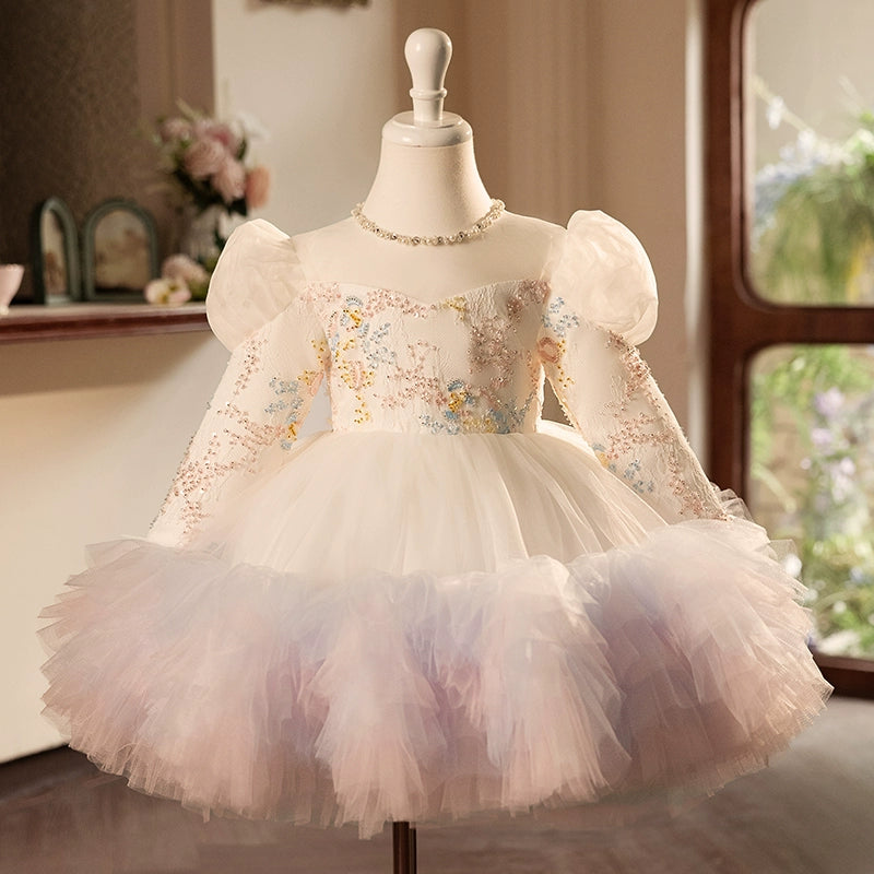 Colorful Lace A-Line Flower Girl Dress with Cascading Ruffles