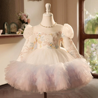 Colorful Lace A-Line Flower Girl Dress with Cascading Ruffles