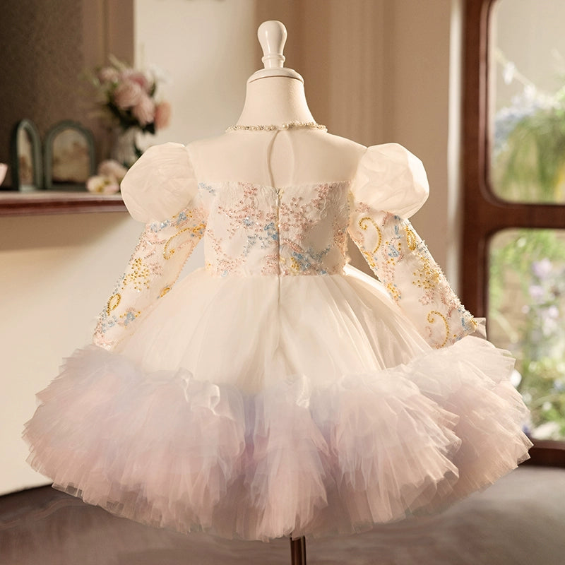 Colorful Lace A-Line Flower Girl Dress with Cascading Ruffles