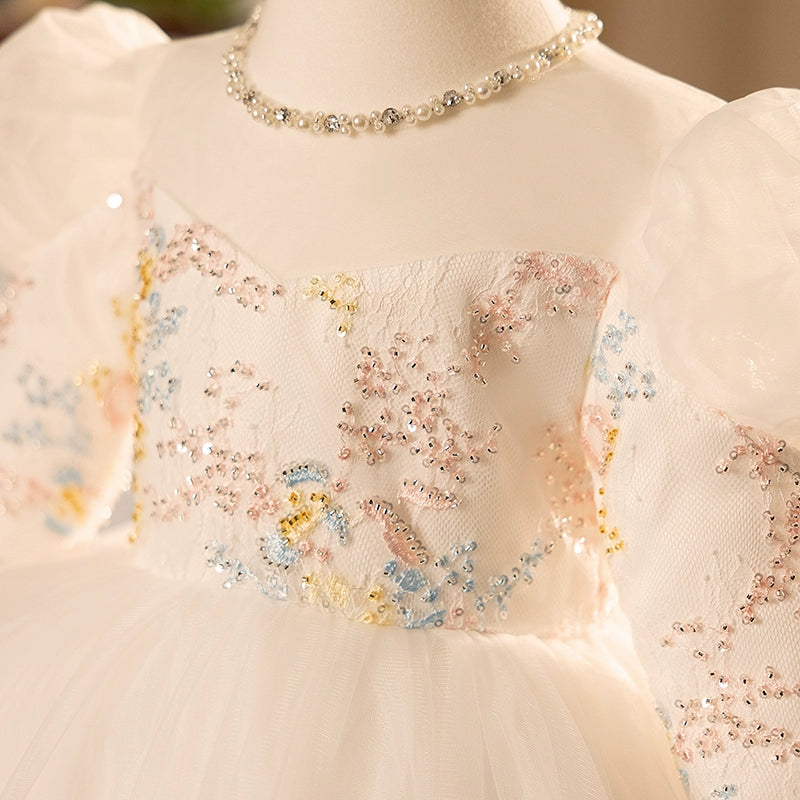 Colorful Lace A-Line Flower Girl Dress with Cascading Ruffles