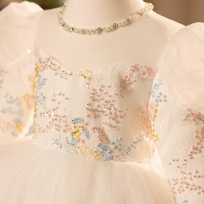 Colorful Lace A-Line Flower Girl Dress with Cascading Ruffles