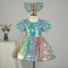Colorful Sequin A-Line Flower Girl Dress with Puff Sleeves