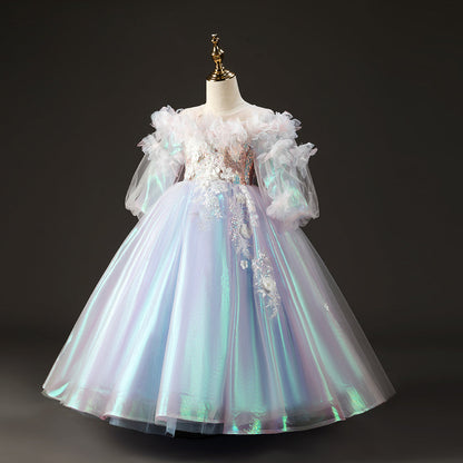 Colorful Sequin Tulle A-Line Flower Girl Dress Long Puff