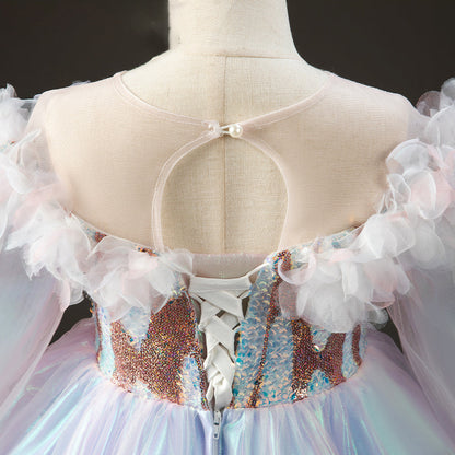 Colorful Sequin Tulle A-Line Flower Girl Dress Long Puff