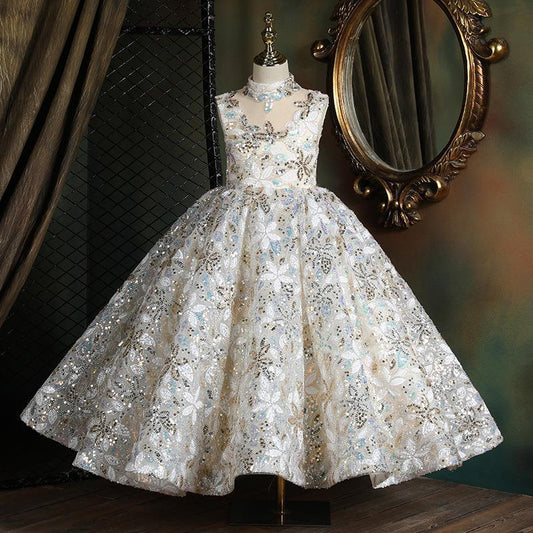 Colorful Sequined Flower A-Line Ball Gown for Girls | Special Occasion Dress