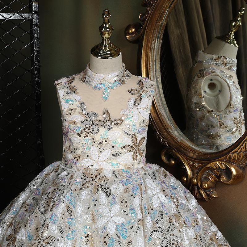 Colorful Sequined Flower A-Line Ball Gown for Girls | Special Occasion Dress