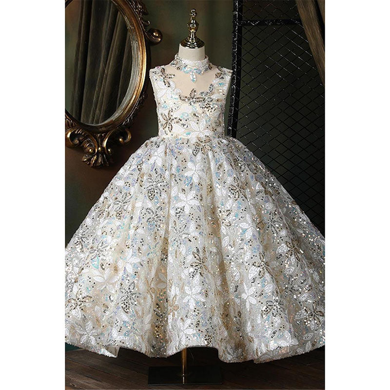 Colorful Sequined Flower A-Line Ball Gown for Girls | Special Occasion Dress