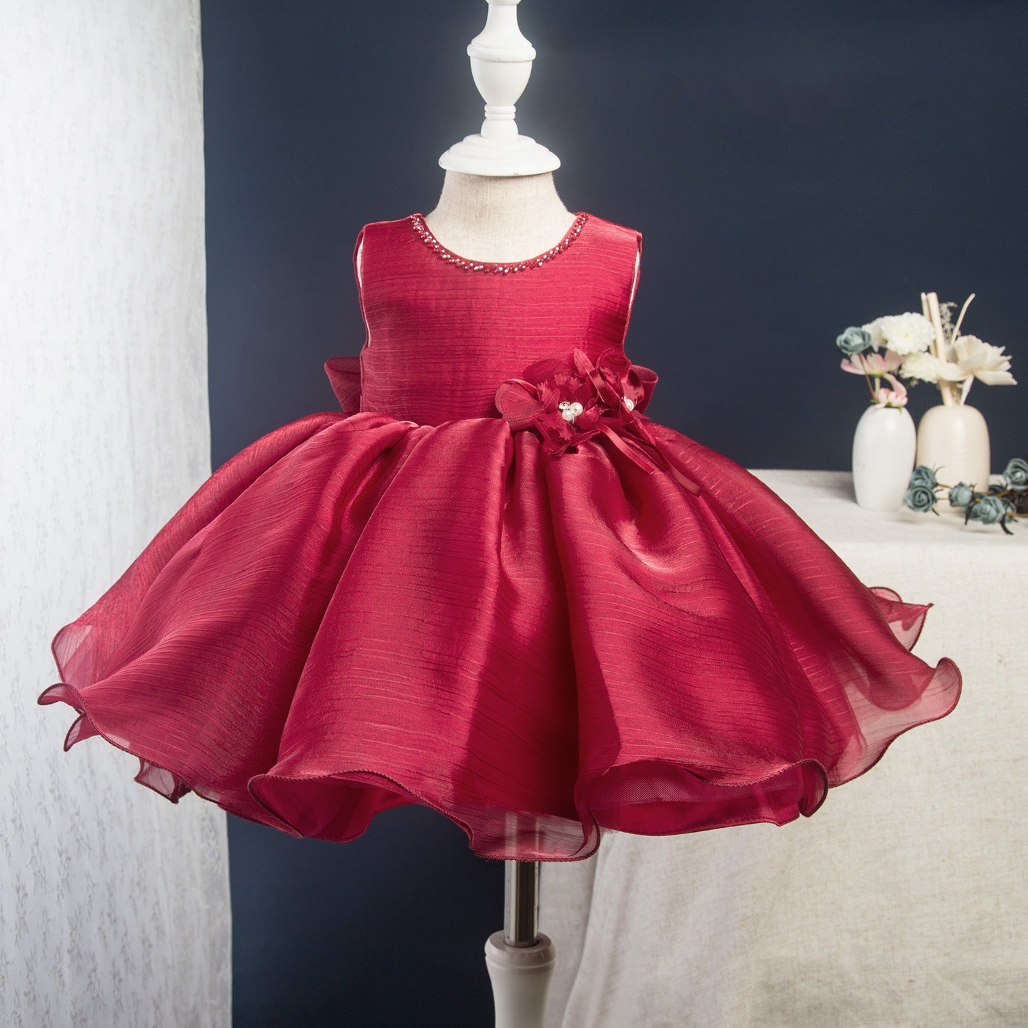 deep red flower girl dresses Fancy dress, Tulle Fancy dress, Lace Fancy dress, Maroon wedding dress, First communion dress, Junior bridesmaid dress