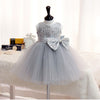 Dusty Blue A-Line Flower Girl Dress with Sequins and Bow