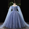 Dusty Blue Sequin A-Line Flower Girl Dress - Floor Length
