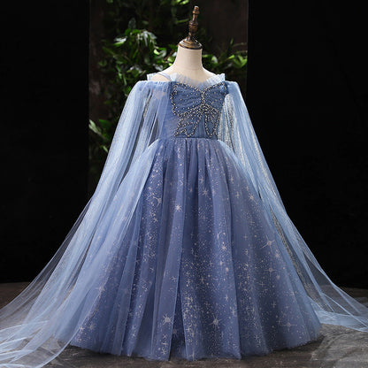 Dusty Blue Sequin A-Line Flower Girl Dress - Floor Length
