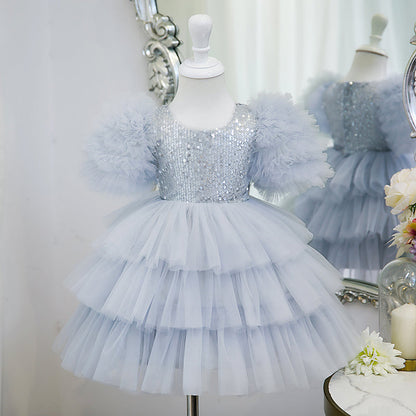 Dusty Blue Sequin Tulle Princess Dress - Special Occasions
