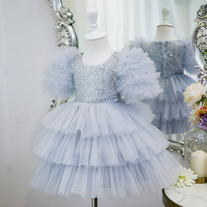Dusty Blue Sequin Tulle Princess Dress - Special Occasions