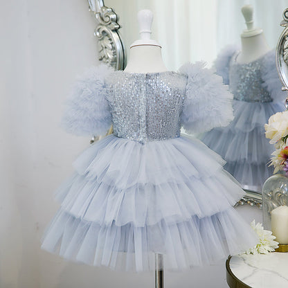 Dusty Blue Sequin Tulle Princess Dress - Special Occasions