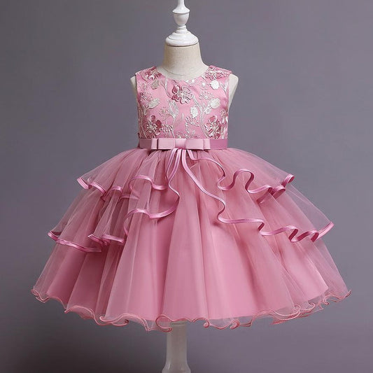 Dusty Rose Princess Tea-Length Flower Girl Dress
