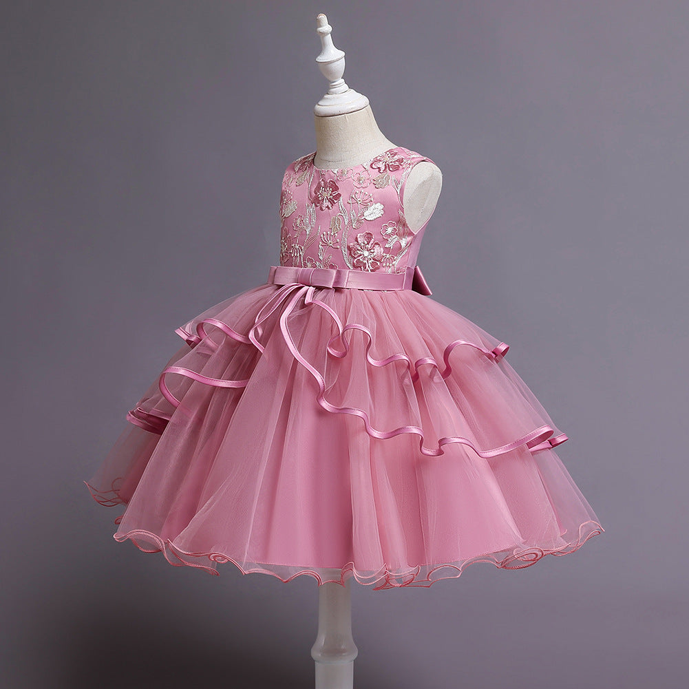 Dusty Rose Princess Tea-Length Flower Girl Dress
