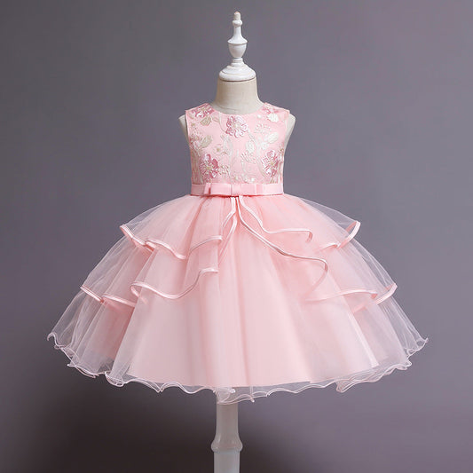 Dusty Rose Princess Tea-Length Flower Girl Dress