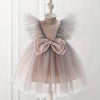 Dusty Rose Satin Tulle A-Line Tea Length Flower Girl Dress