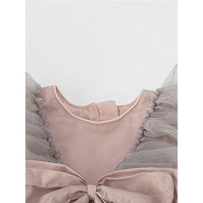 Dusty Rose Satin Tulle A-Line Tea Length Flower Girl Dress
