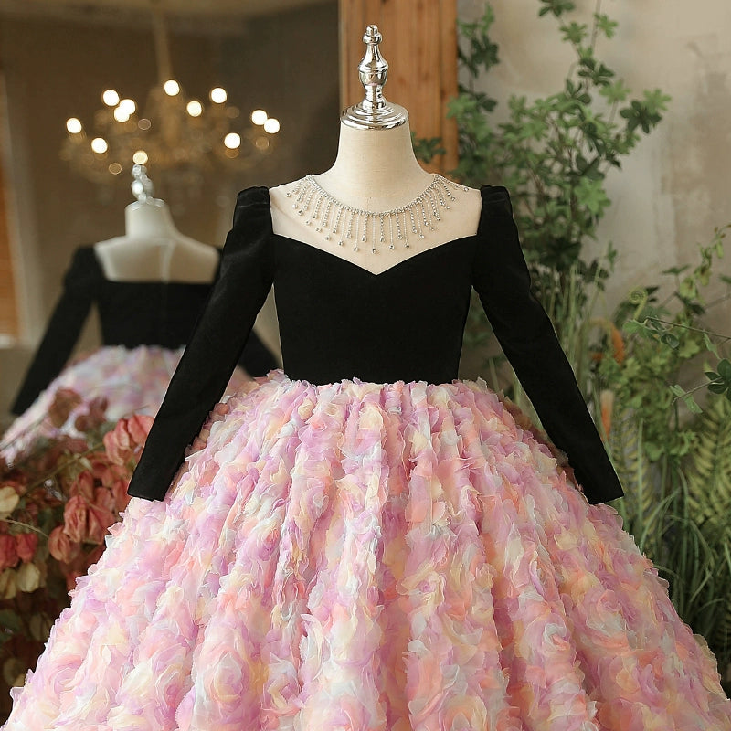 Elegant A-Line Flower Girl Dress with Beaded Flowers & Tulle