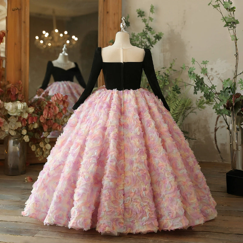 Elegant A-Line Flower Girl Dress with Beaded Flowers & Tulle