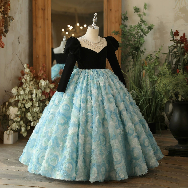 Elegant A-Line Flower Girl Dress with Beaded Flowers & Tulle