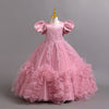 Elegant A-Line Flower Girl Dress with Lace & Puff Sleeves