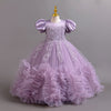 Elegant A-Line Flower Girl Dress with Lace & Puff Sleeves
