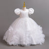 Elegant A-Line Flower Girl Dress with Lace & Puff Sleeves