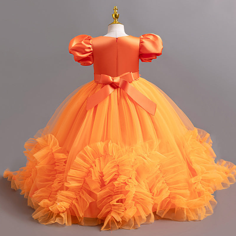 Elegant A-Line Flower Girl Dress with Lace & Puff Sleeves