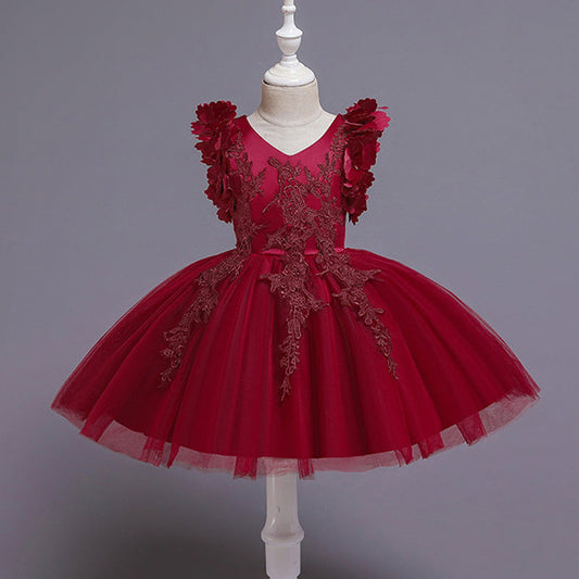 Elegant A-Line Knee-Length Lace Flower Girl Dress with V-Neck