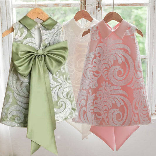 Elegant A-line Tea-Length Flower Girl Dress with Lace and Beads
