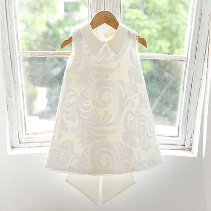 Elegant A-line Tea-Length Flower Girl Dress with Lace and Beads