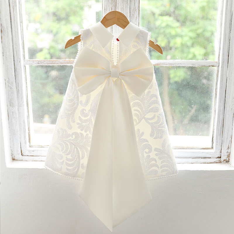 Elegant A-line Tea-Length Flower Girl Dress with Lace and Beads