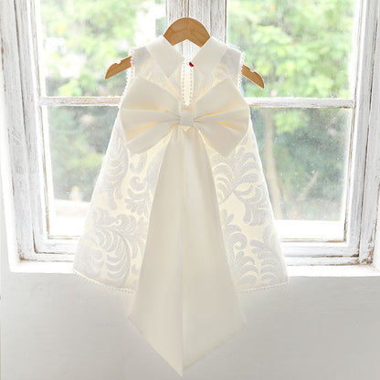 Elegant A-line Tea-Length Flower Girl Dress with Lace and Beads