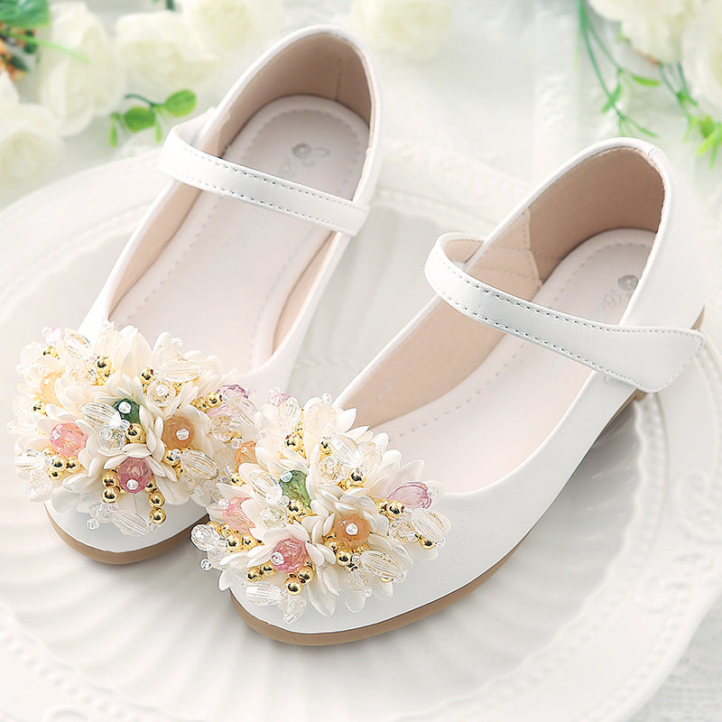 Elegant Girls' Beaded Flower Party Shoes – Sparkly Flower Girl Closed-Toe Dress Shoes
