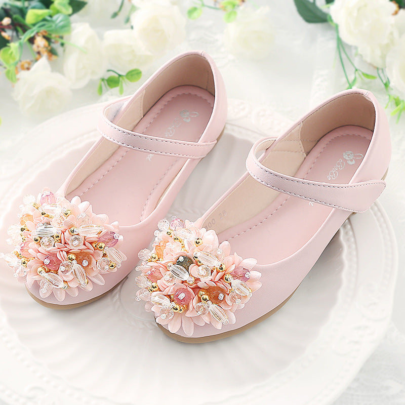 Elegant Girls' Beaded Flower Party Shoes – Sparkly Flower Girl Closed-Toe Dress Shoes