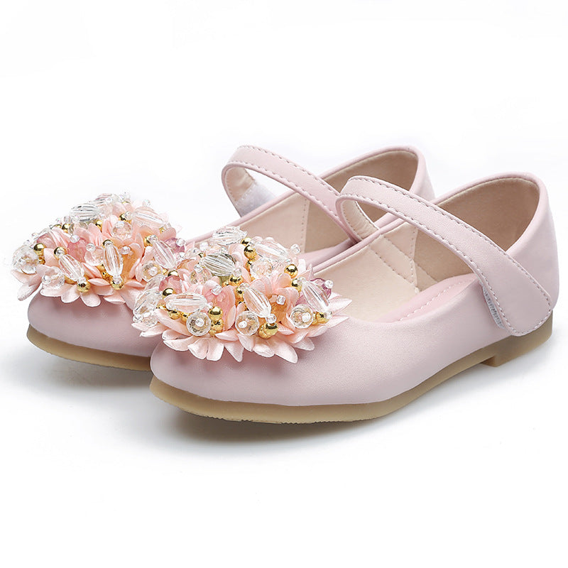 Elegant Girls' Beaded Flower Party Shoes – Sparkly Flower Girl Closed-Toe Dress Shoes