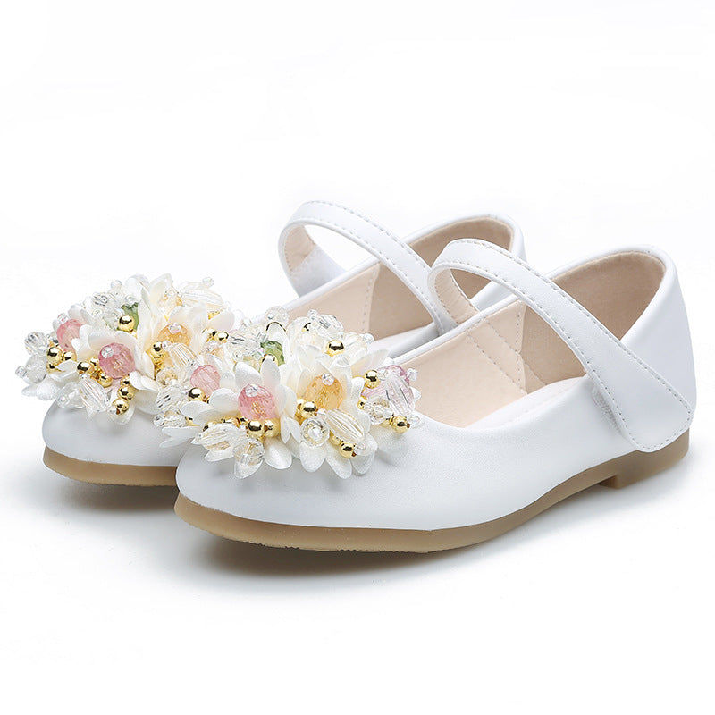 Elegant Girls' Beaded Flower Party Shoes – Sparkly Flower Girl Closed-Toe Dress Shoes