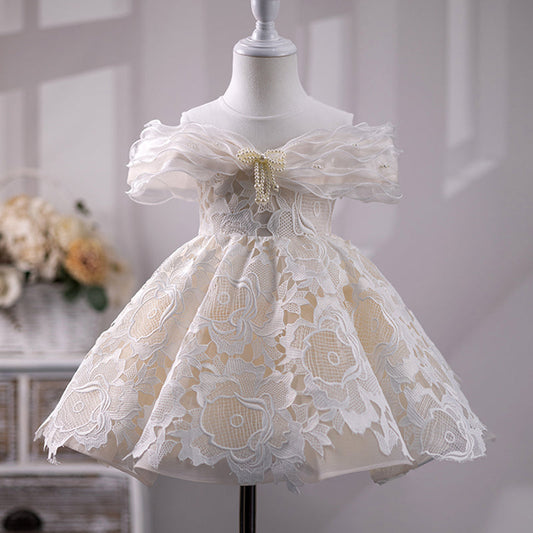 Champagne Lace A-Line Flower Girl Dress | Toddler Special Occasion Dress