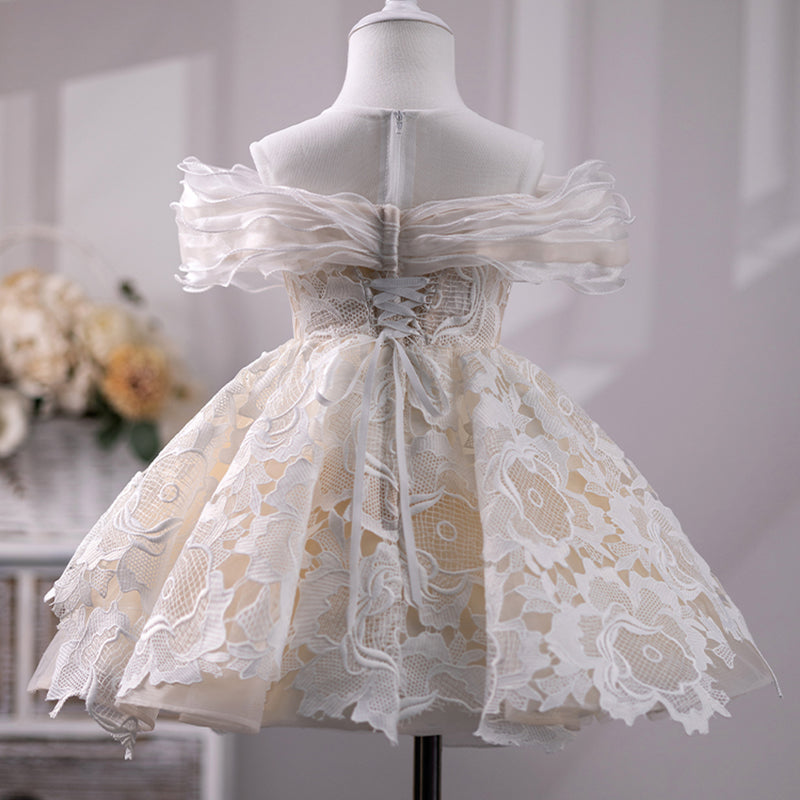 Champagne Lace A-Line Flower Girl Dress | Toddler Special Occasion Dress