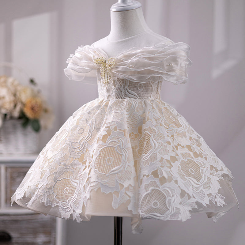 Champagne Lace A-Line Flower Girl Dress | Toddler Special Occasion Dress