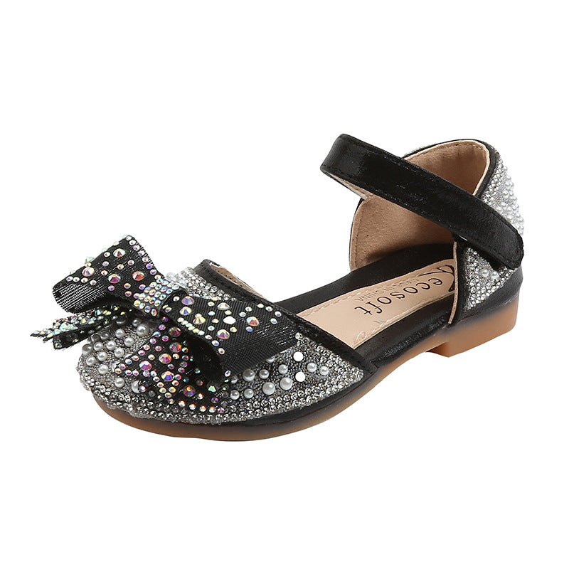 Elegant Girls Rhinestone Glitter Dress Shoes – Closed Toe Party Sandals