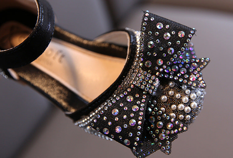 Elegant Girls Rhinestone Glitter Dress Shoes – Closed Toe Party Sandals