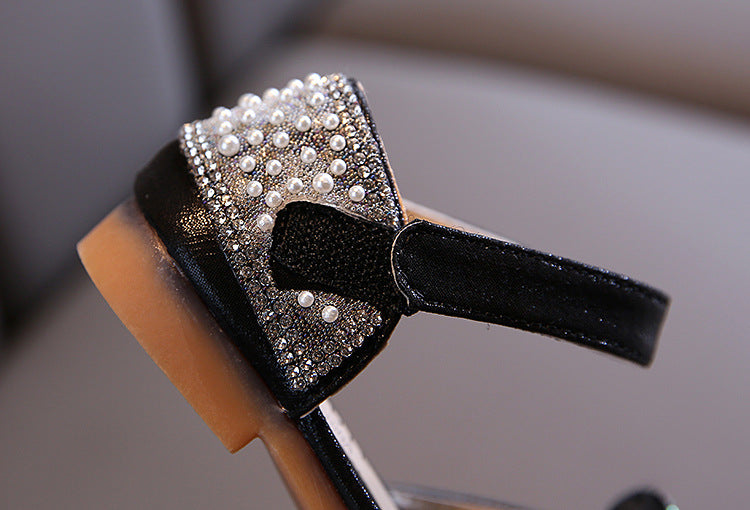 Elegant Girls Rhinestone Glitter Dress Shoes – Closed Toe Party Sandals
