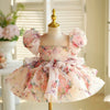 Elegant Floral A-Line Flower Girl Dress with Puff Sleeves