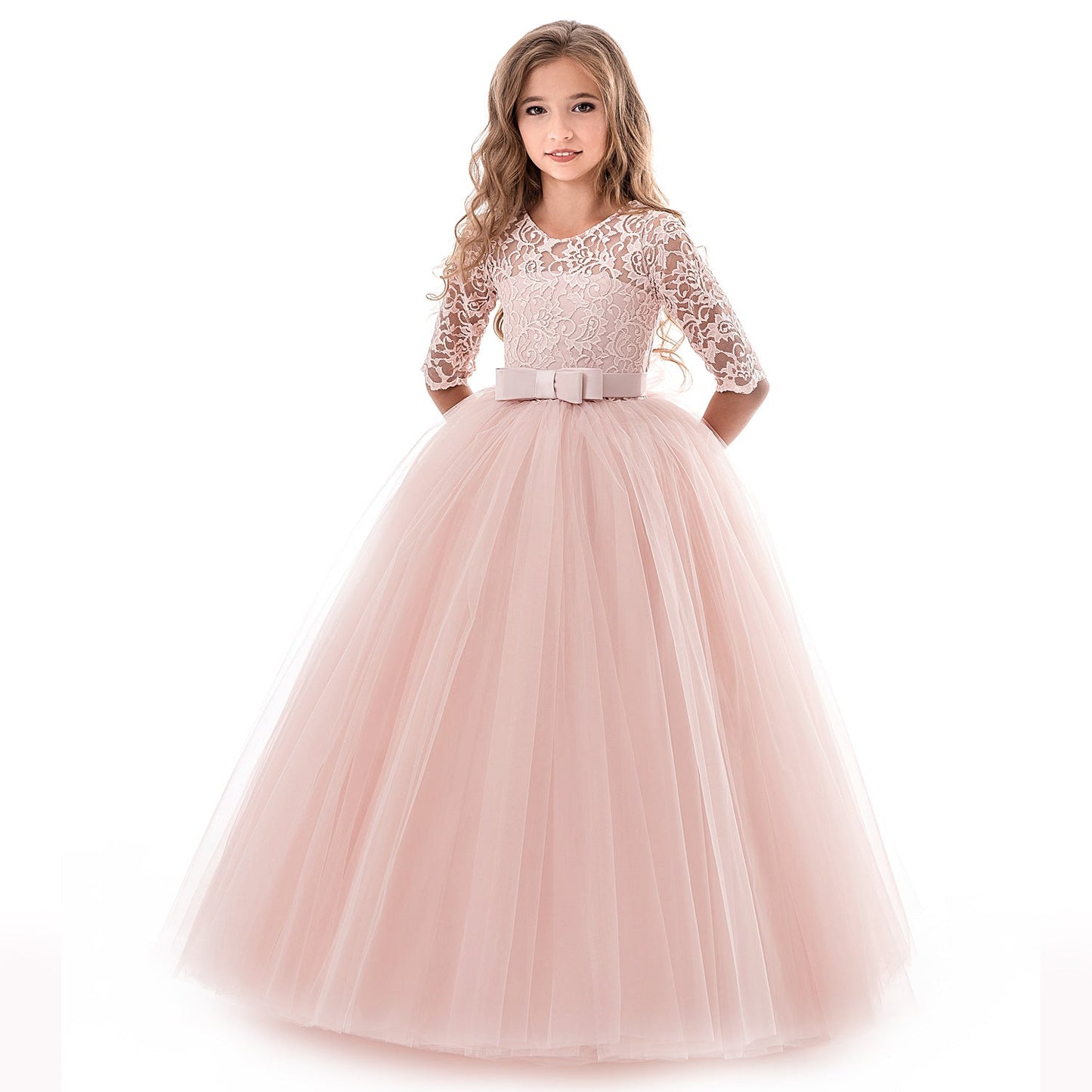 Elegant Lace & Tulle Floor-Length Flower Girl Dress